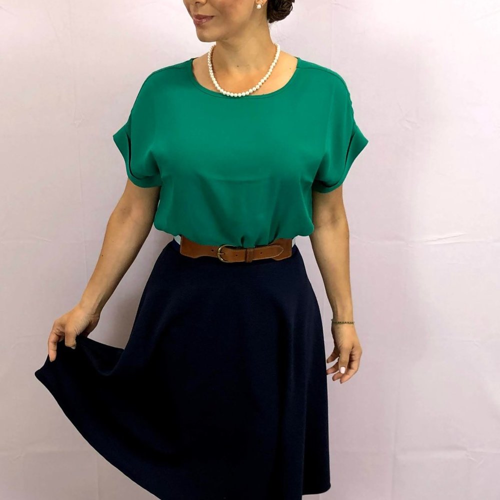 Clover Green Cuffed Short Sleeve Blouse